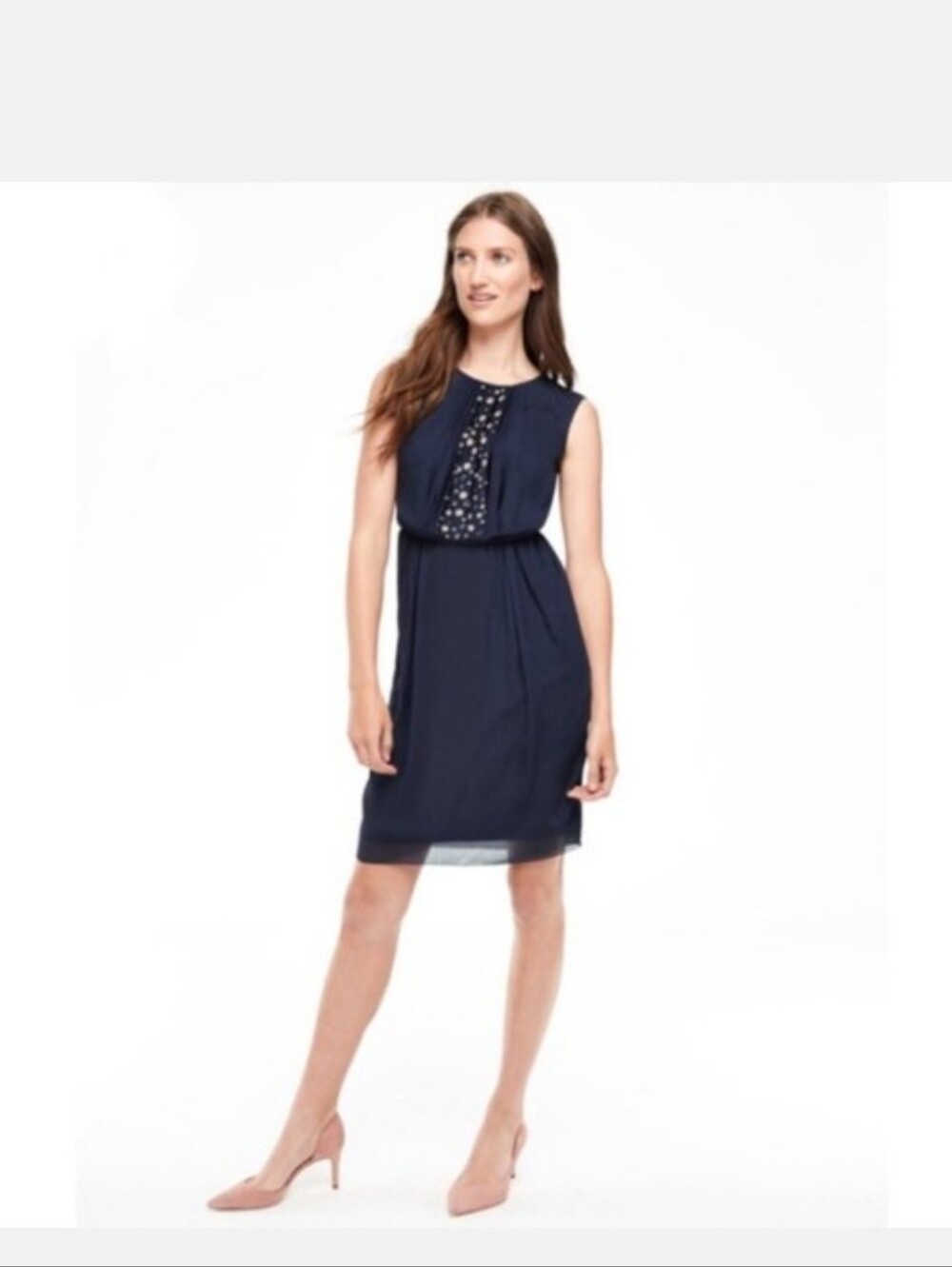 Boden Grace Navy Sleeveless Dress with Sequined Embellishments
